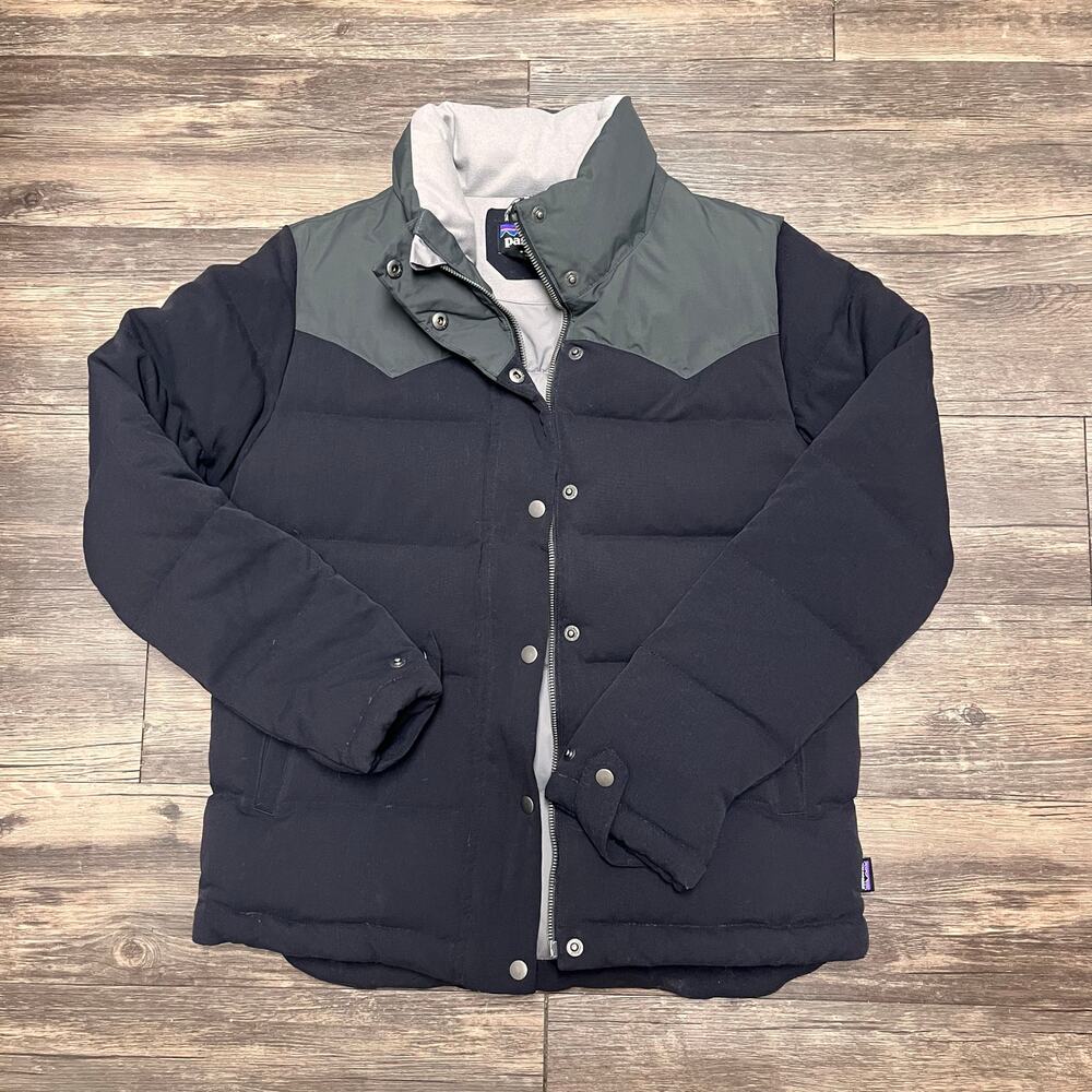Patagonia Bivy Duck Down Jacket Womens S Black Gray Western Yoke Puffer Coat - Picture 4 of 11